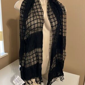 Zuliana Black Scarf/Cover Up Sarong With Fringes. Made in USA. New With Tags